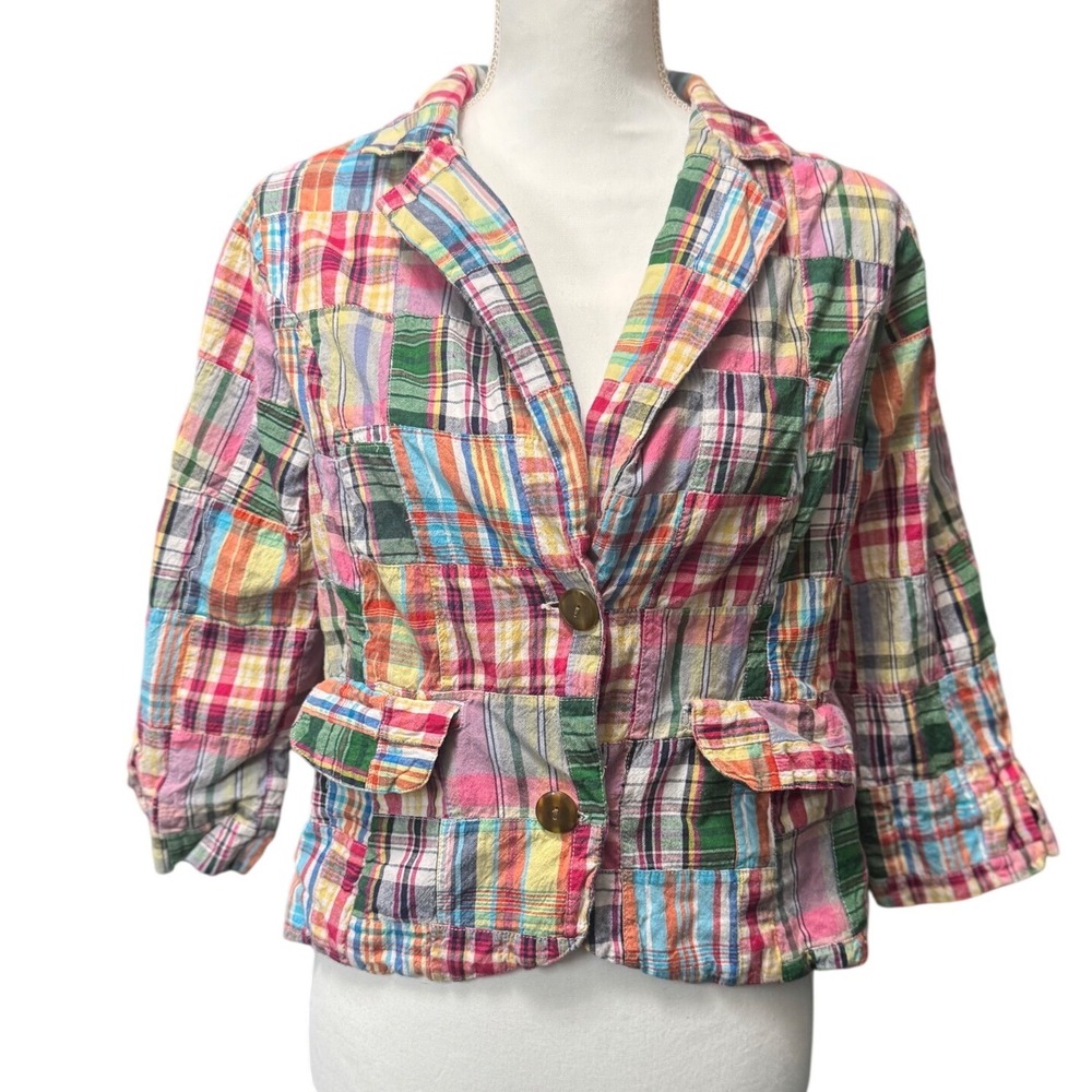 Hannah S 2000s Y2k Patchwork Plaid Fitted Blazer Medium